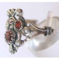 925 Sterling Silver and Genuine Garnets and Seed Pearls Ring