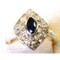Sterling Silver with Genuine Sapphire and Seed pearl  Ring.