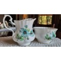Delightful Royal Albert Marguerite cream and sugar with blue daisies.