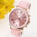 Geneva Womens Pink Leather Strap Watch