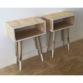 SET OF WOODEN WHITE TIPPED RUSTIC RETRO SIDE TABLE!