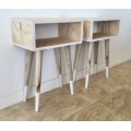 WOODEN WHITE TIPPED RUSTIC RETRO SIDE TABLE!!