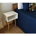 MID-CENTURY MODERN WHITE AND WOODEN SIDE TABLE!!