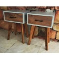 PAIR OF GREY AND WOODEN MID-CENTURY SIDE TABLES! *RETRO* *RETAIL FOR R1299 each*