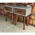 PAIR OF GREY AND WOODEN MID-CENTURY SIDE TABLES! *RETRO* *RETAIL FOR R1299 each*