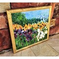 GOLD FRAMED FLORAL OIL ON BOARD PAINTING!