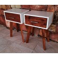 WHITE AND WOODEN MID-CENTURY SIDE TABLES! *RETRO* *RETAIL FOR R1299 each*