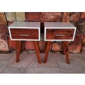 WHITE AND WOODEN MID-CENTURY SIDE TABLES! *RETRO* *RETAIL FOR R1299 each*