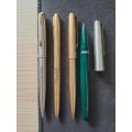 Lot of Pens - 1 Parker Fountain Pen, 1 Ballpoint, 1 Pencil & I Ball Point Shaffer Pen 12k - engraved