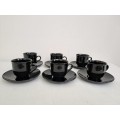 Vintage Arcoroc France Black Glass Demitasse (Espresso) Cups & Saucers