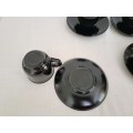Vintage Arcoroc France Black Glass Demitasse (Espresso) Cups & Saucers