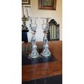 2 x Glass Candelabra with silver pewter design