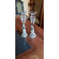2 x Glass Candelabra with silver pewter design