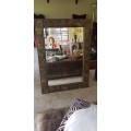 Large Ornate Hand Carved Wooden Mirror. African Theme