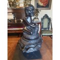 Stunning & Unique Large 50.5cm African Wood Carving With Hidden Bowl Under The Drummer