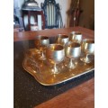 Vintage Brass Tray/Six Goblets