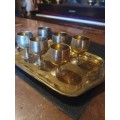 Vintage Brass Tray/Six Goblets