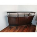Vintage Wood Curved Bar with Glass Top