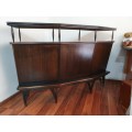 Vintage Wood Curved Bar with Glass Top