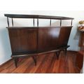 Vintage Wood Curved Bar with Glass Top