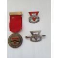 Order of the red triangle YMCA medal and 2 x badges