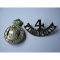 FIRST INFANTRY - 4TH INFANTRY UNTIL 1932 - CAP AND SHOULDER TITLE - ALL LUGS INTACT