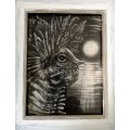Title: `Nocturnal Garden Escort` by Ras Steyn [MFA] - Lead Pencil Drawing: 260MM X 200MM Framed