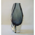 VINTAGE SCANDINAVIAN or MURANO FACETED ART GLASS 19cm PENTAGONAL VASE