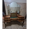 COLLECTION ONLY - AUTHENTIC VICTORIAN  MAKEUP VANITY / DRESSER TABLE WITH FOLDABLE BUTTERFLY MIRROR.