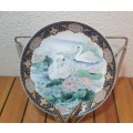 FINE CHINA PORCELAIN DISPLAY PLATTER WITH SWAN PRINTED SURFACE.