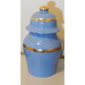 BRAND NEW LARGE PORCELAIN ZINGER JAR WITH LID AND GOLD LINING.