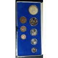 1975 SOUTH AFRICAN PROOF  CIRCULATION COIN SET WITH SILVER R1 COIN IN SAM CASE.