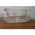 PAIR OF 1960`s PYREX - ENGLAND GRAVY / SAUCE BOAT WITH MATCHING SAUCERS.
