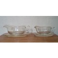 PAIR OF 1960`s PYREX - ENGLAND GRAVY / SAUCE BOAT WITH MATCHING SAUCERS.
