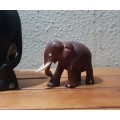 SET OF 3 VINTAGE HANDMADE EBONY ELEPHANTS WITH RESIN / OTHER TASK.