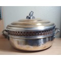 Antique Large Handmade Earthware Casserole with Silver plated on brass Case in with Lid.