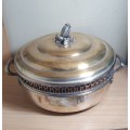 Antique Large Handmade Earthware Casserole with Silver plated on brass Case in with Lid.