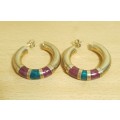Authentic Rare Stunning Italian Gold Plated on Sterling Silver Dual Colour Enamel Hoop Earring.