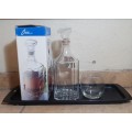 SET OF BRAND NEW VINTAGE GLASS DECANTER WITH MATCHING GLASS.