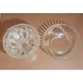 PAIR OF CRYSTAL LIKE HIGHLY ORNATE, THICK & HEAVY CLEAR GLASS BOWLS.