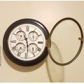 VINTAGE MULTI TIME ZONE BRASS & WOOD LARGE QUARTZ WALL CLOCK.