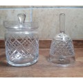 SET OF VINTAGE CUT CRYSTAL TRINKET JAR & CEREMONIAL BELL.