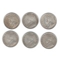 LOT of 1923 - 1924 SILVER THREEPENCE `TICKEY` COINS!!! LOW MINTAGE DATES!!!