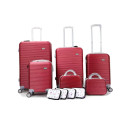 On Special Set of 6 Lightweight ABS Material Strip Style Travel Luggage Suitcase/Red
