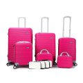 On Special Set of 6 Lightweight ABS Material Strip Style Travel Luggage Suitcase/Pink