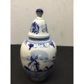 Hand-painted blue and white Delft bottles with lid.height-165mm.