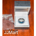 Costume Jewellery: Silver Ring with blue inlay - Size 6