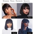 8 inch Bob Wig Brazilian Lace Front Human Hair Wigs With Bangs Pre-Plucked Natural Color