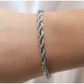 4mm Rope Chain Twist Stainless Steel Bracelet - Silver Colour