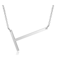 Large `T` Sideways Initial Silver Colour Stainless Steel Necklace